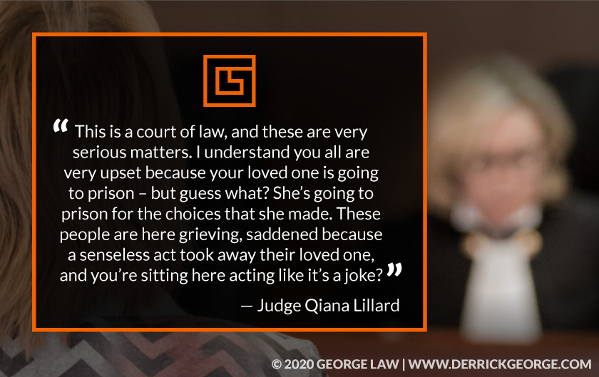 Blurred image of judge with text- this is a court of law...