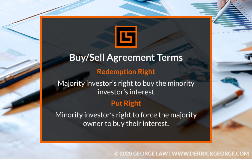 Callout 1 documents on desk with text Buy/Sell Agreement Terms