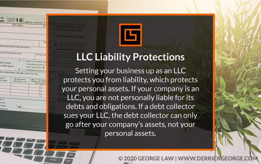 Callout 1 computer on desk with text LLC Liability Protections